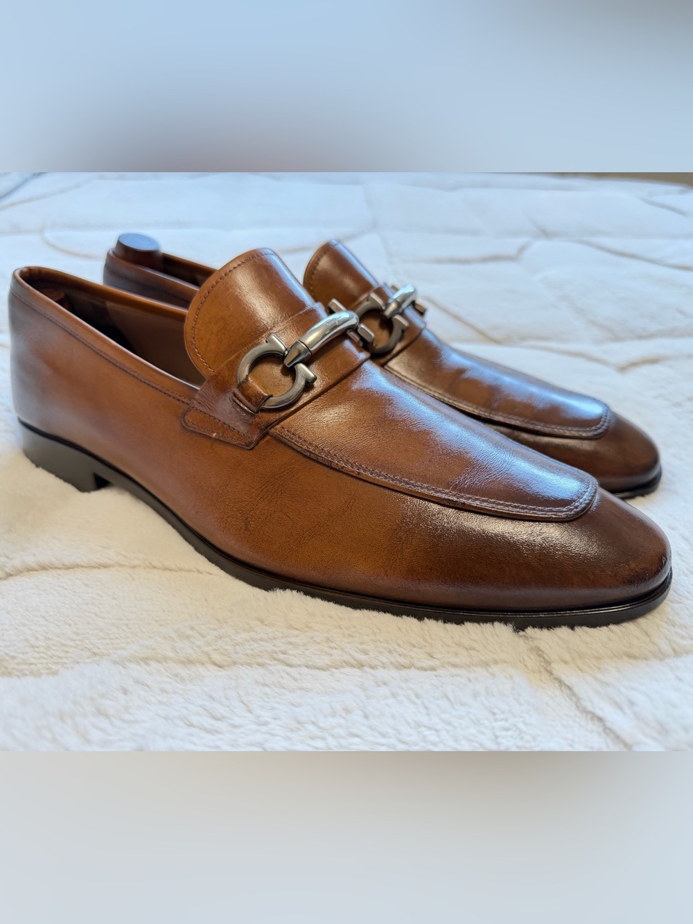 $1,090 Salvatore Ferragamo Brown Leather Gancini Buckle Horse-bit Loafers 10.5 D - Picture 3 of 16